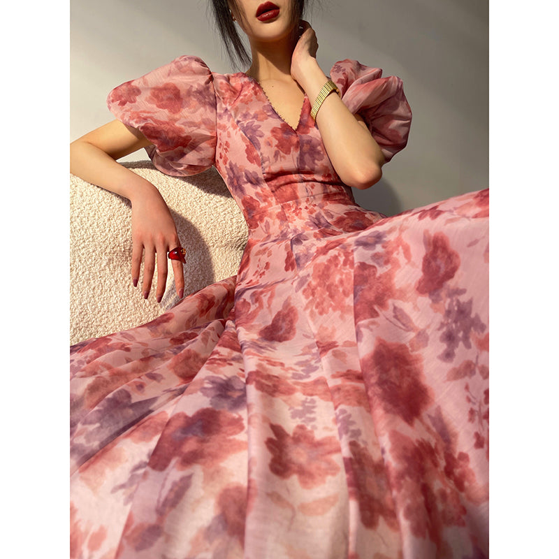 Romantic French Print Dress