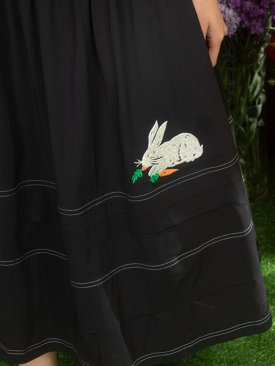 Girl's Rabbit Embroidery: A-Line Half Skirt