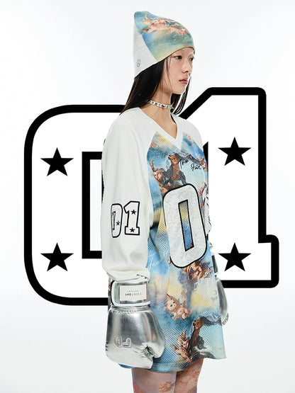 T-shirt a stampa retrò di grandi dimensioni