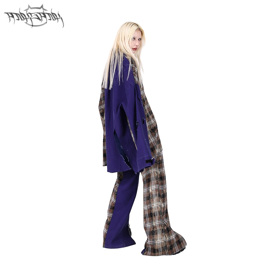 Dyed Plaid Wide Leg Pants