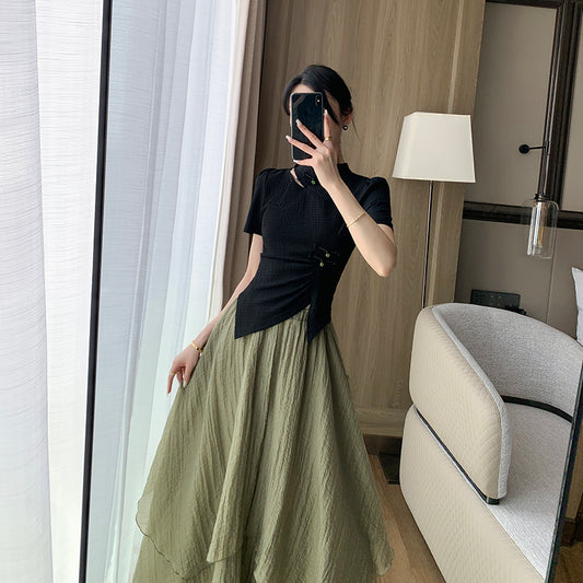 Green Silk A-line Skirt