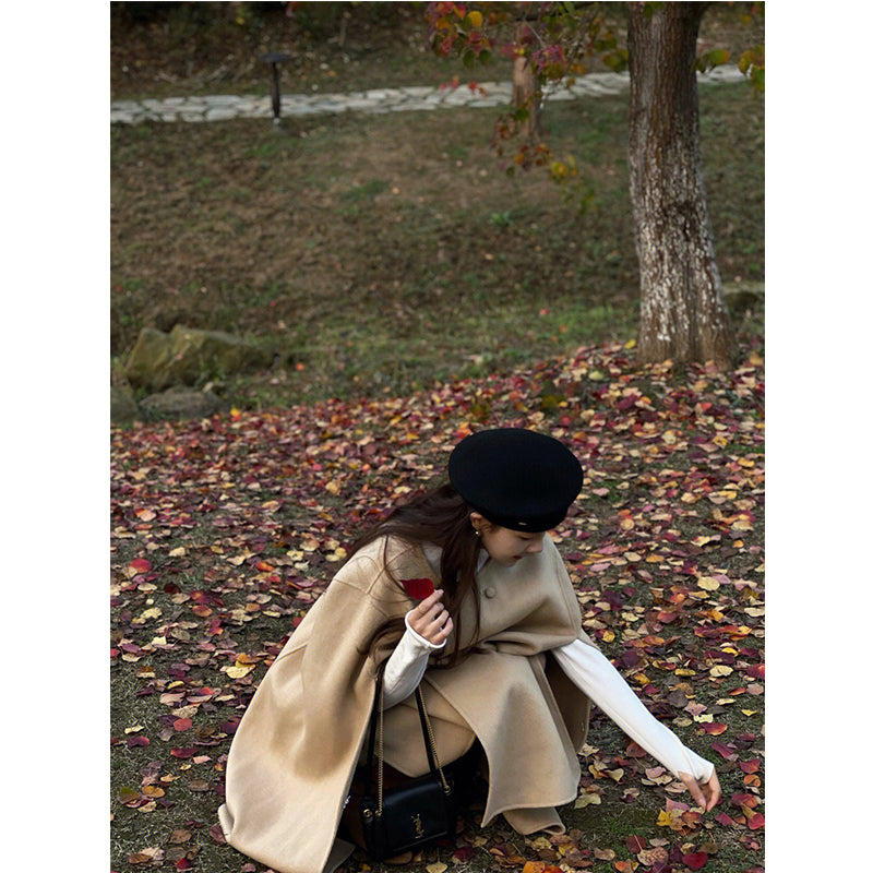 Khaki Cloak Style Cashmere Coat