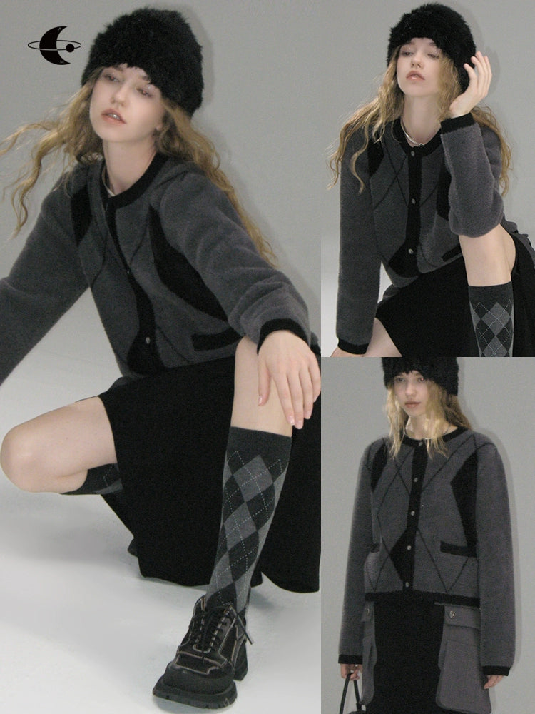 Cardigan diamante a quadri jacquard