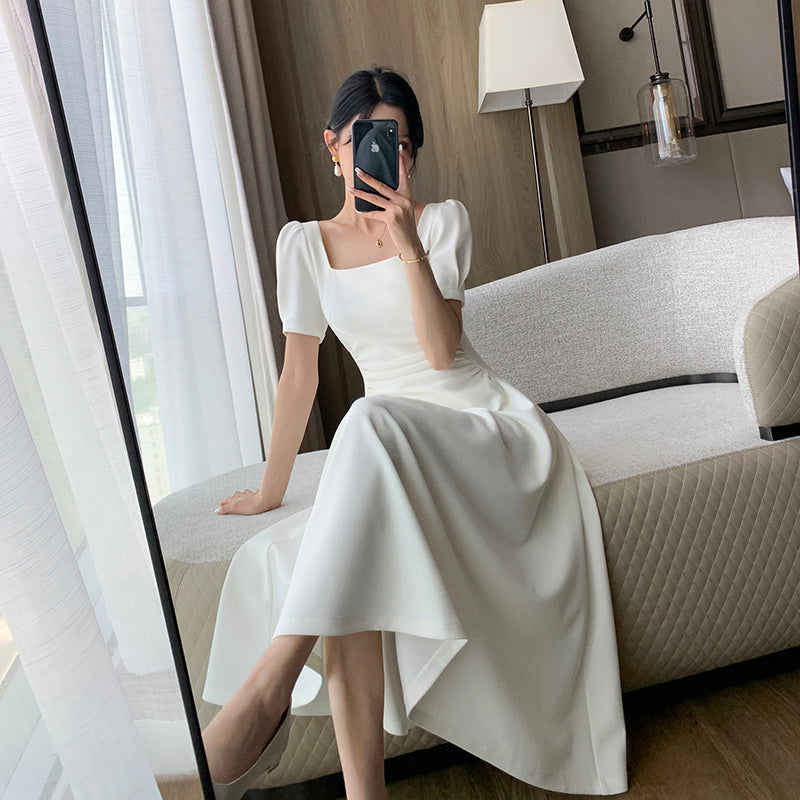 White Square Neck Long Skirt