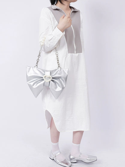 Silver Bow Pleated Bag