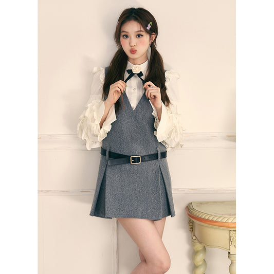 grey woolen dress Light Gray Wool Long Dress Vintage Button Front Winter Midi Dress 3857 Grey / S