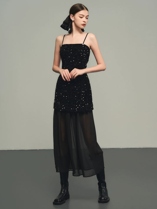 Sequin Mesh Two-Piece Velvet Dress
