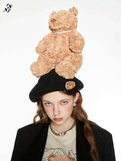 Embroidered Cashmere Bear Beret