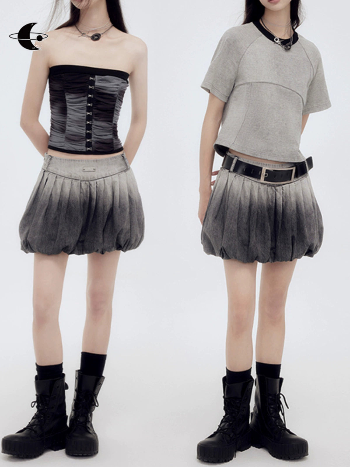 Cotton Gradient Denim Skirt