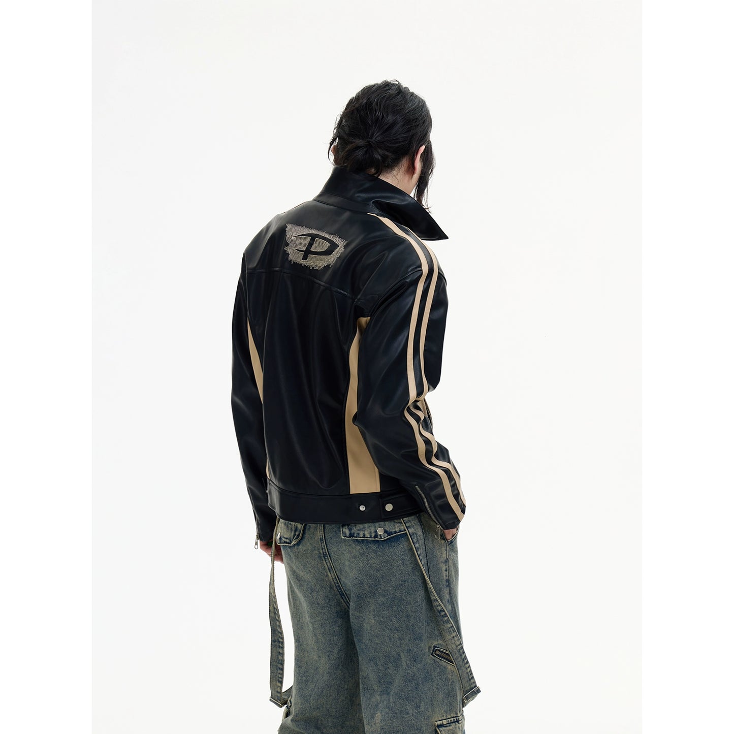 Embroidered Striped - Motorcycle Leather Jacket