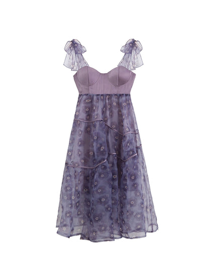 Original Design by You'er UARE: Fairy, Sweet and Cool, Irregular Mesh Retro Chest, Strap Dress