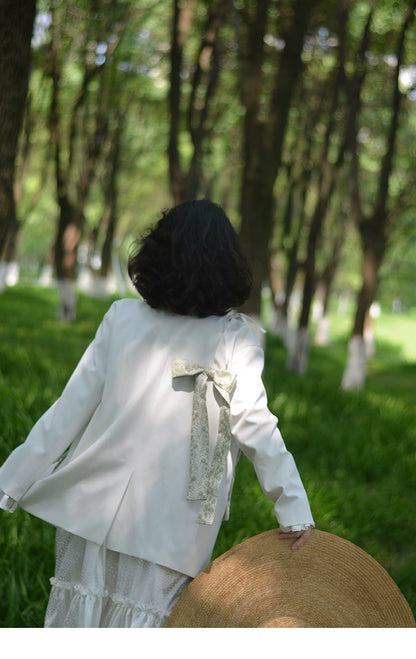 "Agrupación de la corbata de lazo blanco para el nuevo temperamento suelto del otoño de otoño femenino traje informal