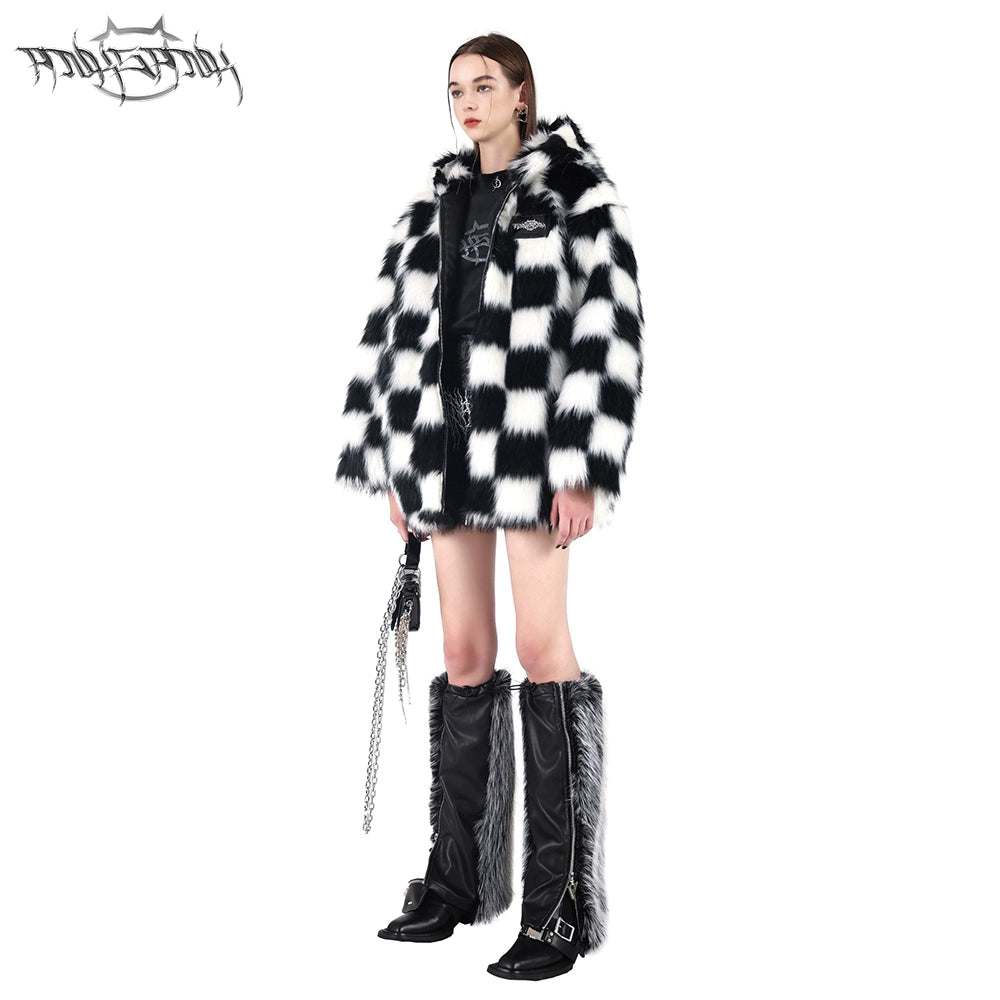 Checkerboard Hooded Cotton Coat