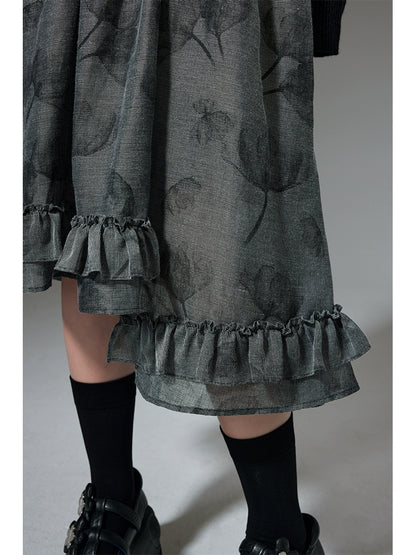 Grey Fragmented Flower - French Dress