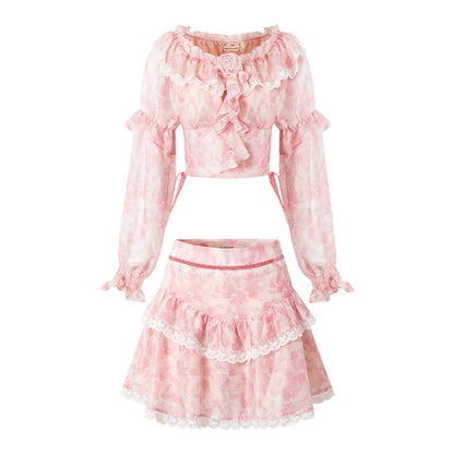 Pink Ruffled Cake Skirt Set