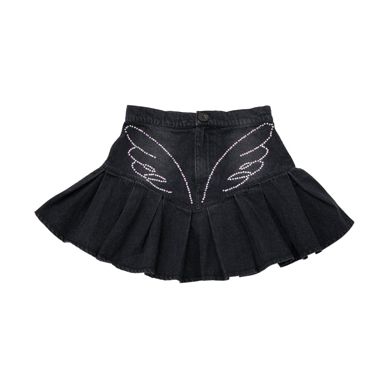 Diamond Pleated Denim Skirt