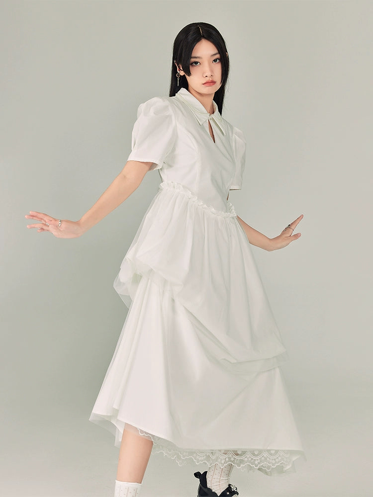 Atmosphere Travel - Solid Color Shirt Collar Dress