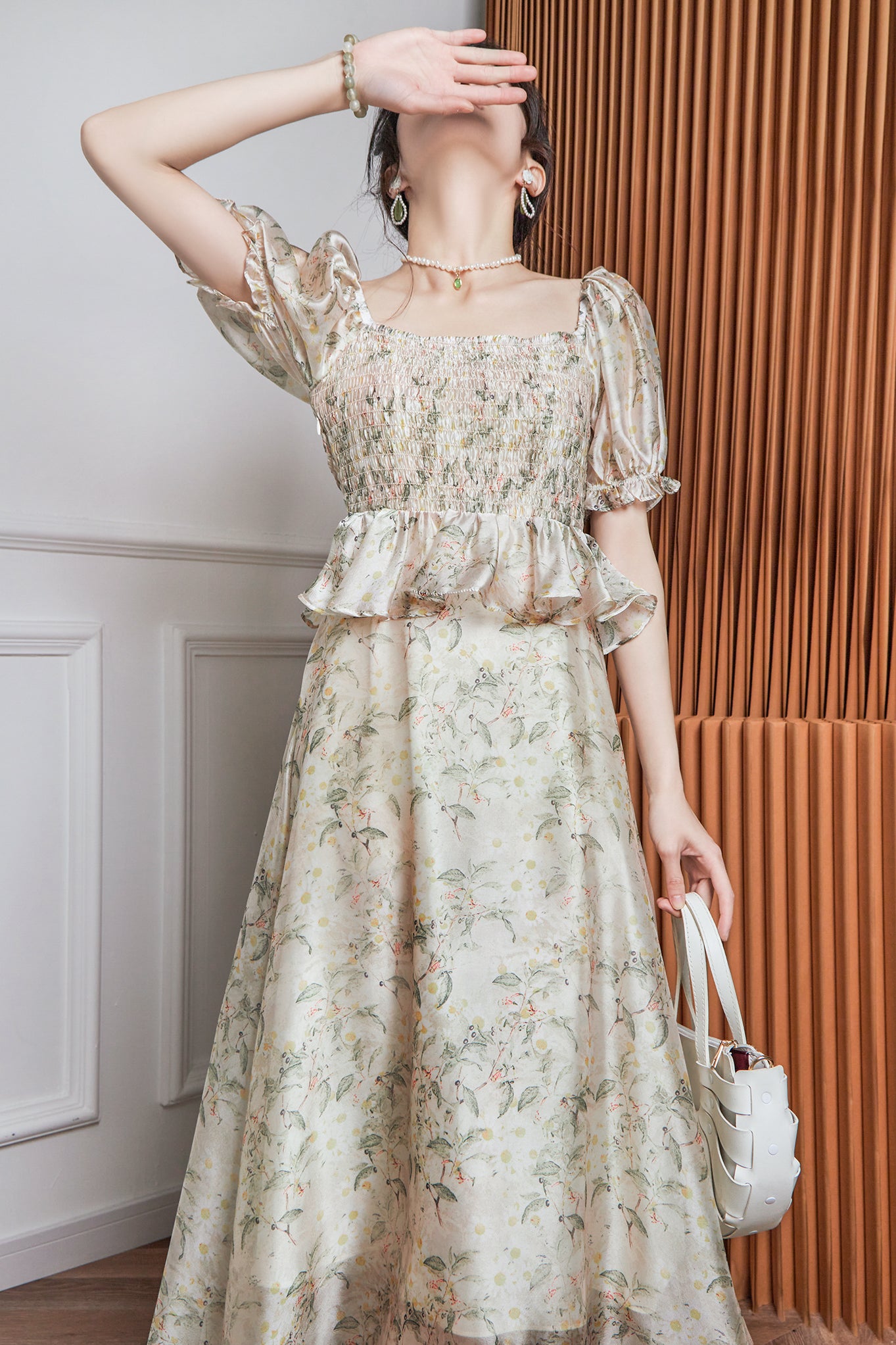 French Bubble Sleeve Chiffon Dress