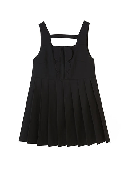 Hollow Pleated - Black Camisole Dress