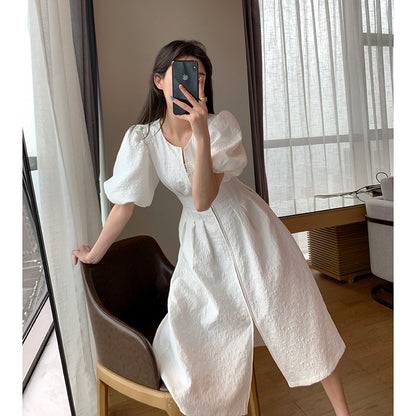 Bubble Sleeve White Dress