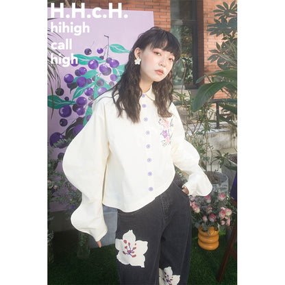 Japanese Sakura Embroidered Irregular Shirt