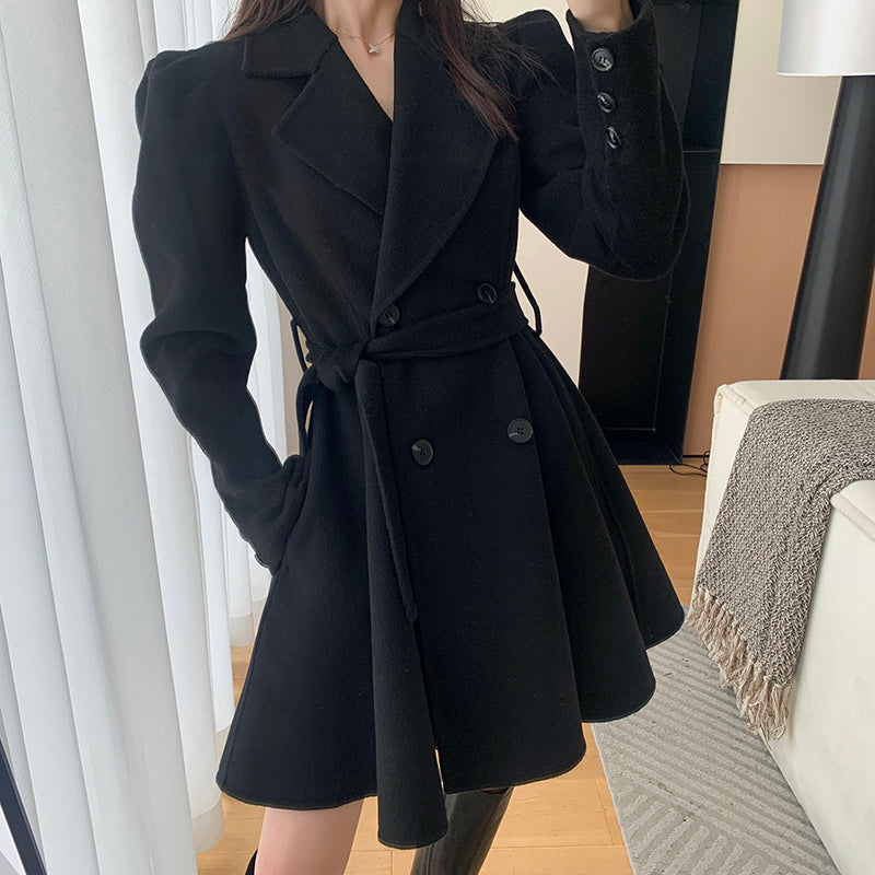 Midnight Elegance: Pure Black Wool Coat