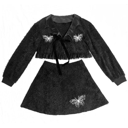 Little Bat Butterfly Embroidery Cardigan Set