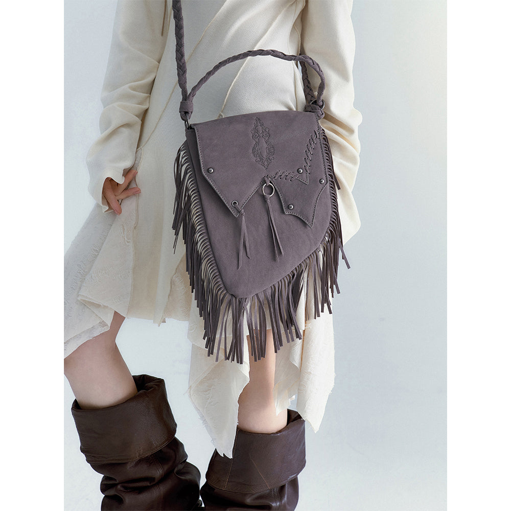 Gray Crossbody Tassel Bag