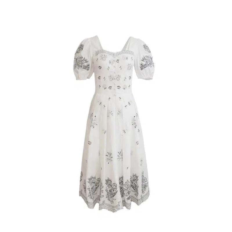 Gilded White Tea Heavy Cotton Retro Swing Dress