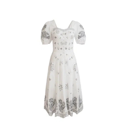 Gilded White Tea Heavy Cotton Retro Swing Dress