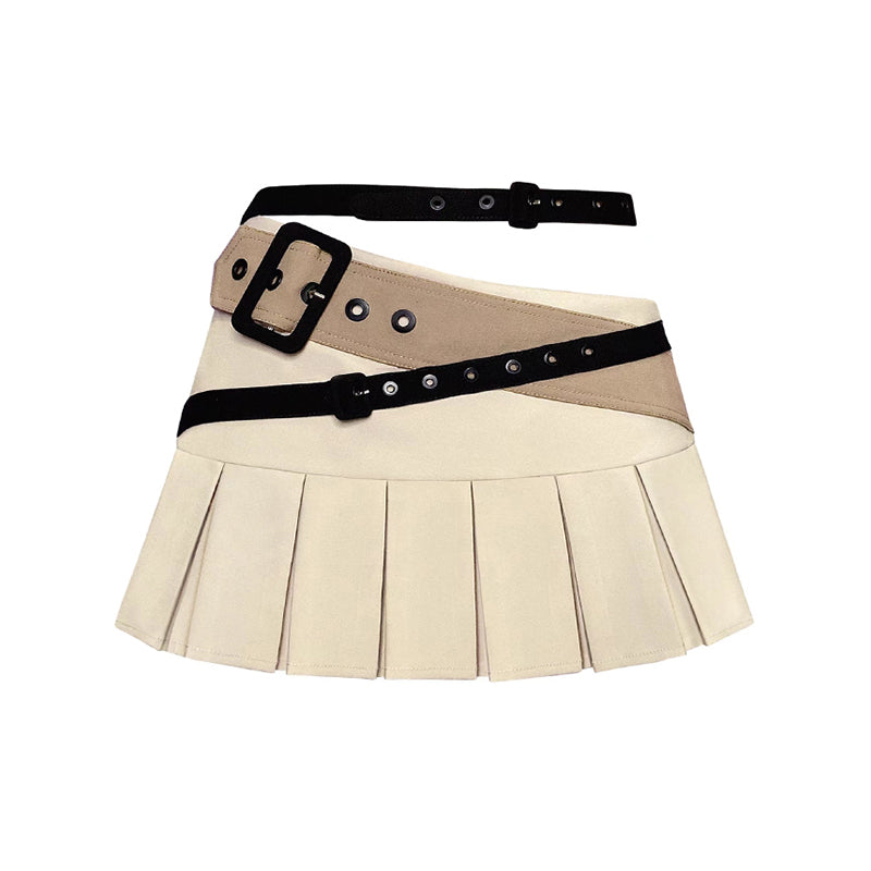 beige layered low rise pleated skirt