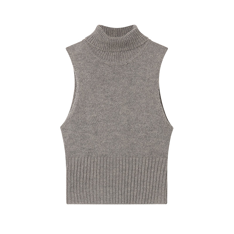 Grey High Neck Sleeveless Tank Top