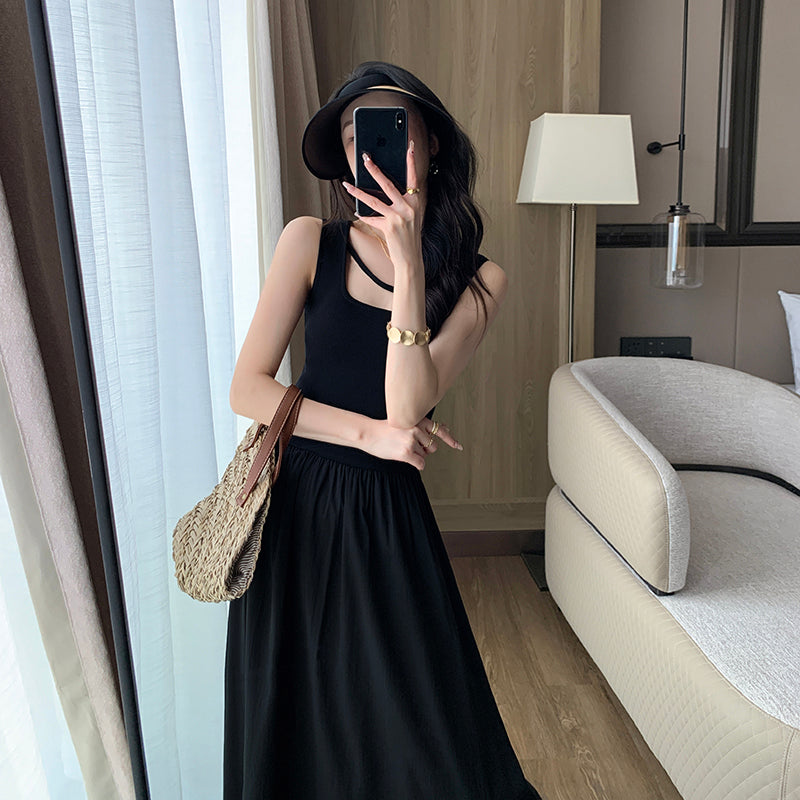 Drop Sleeveless Black Dress