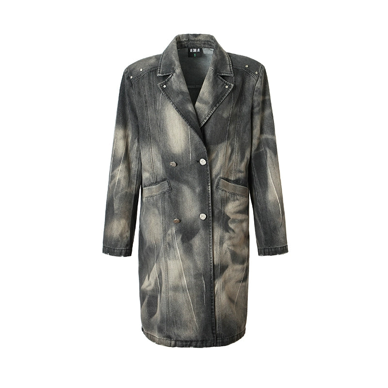 Ink Sense American Retro Washed Denim Long Coat