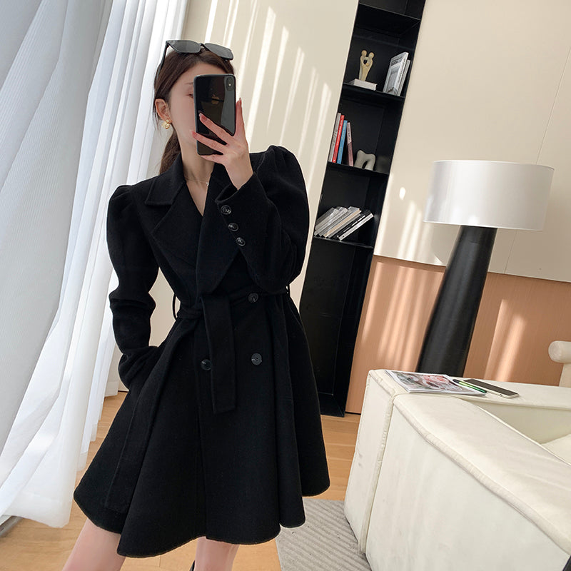 Midnight Elegance: Pure Black Wool Coat