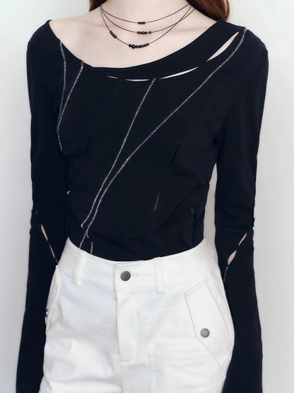 Contrast Hollow Elastic Knit Top