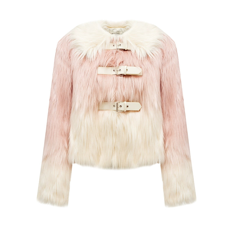 Pink Gradient Eco Fur Winter Coat