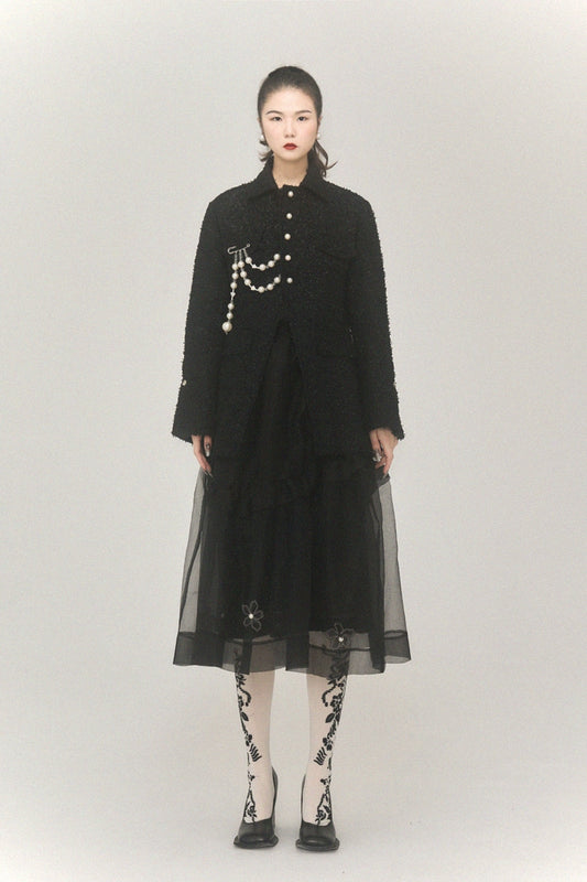 Black Woolen Organza Skirt