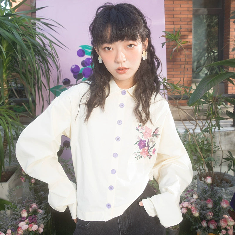 Japanese Sakura Embroidered Irregular Shirt