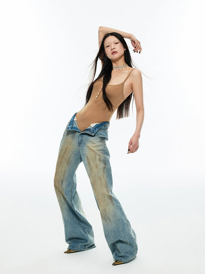 Винтажные джинсы с широким задним полом