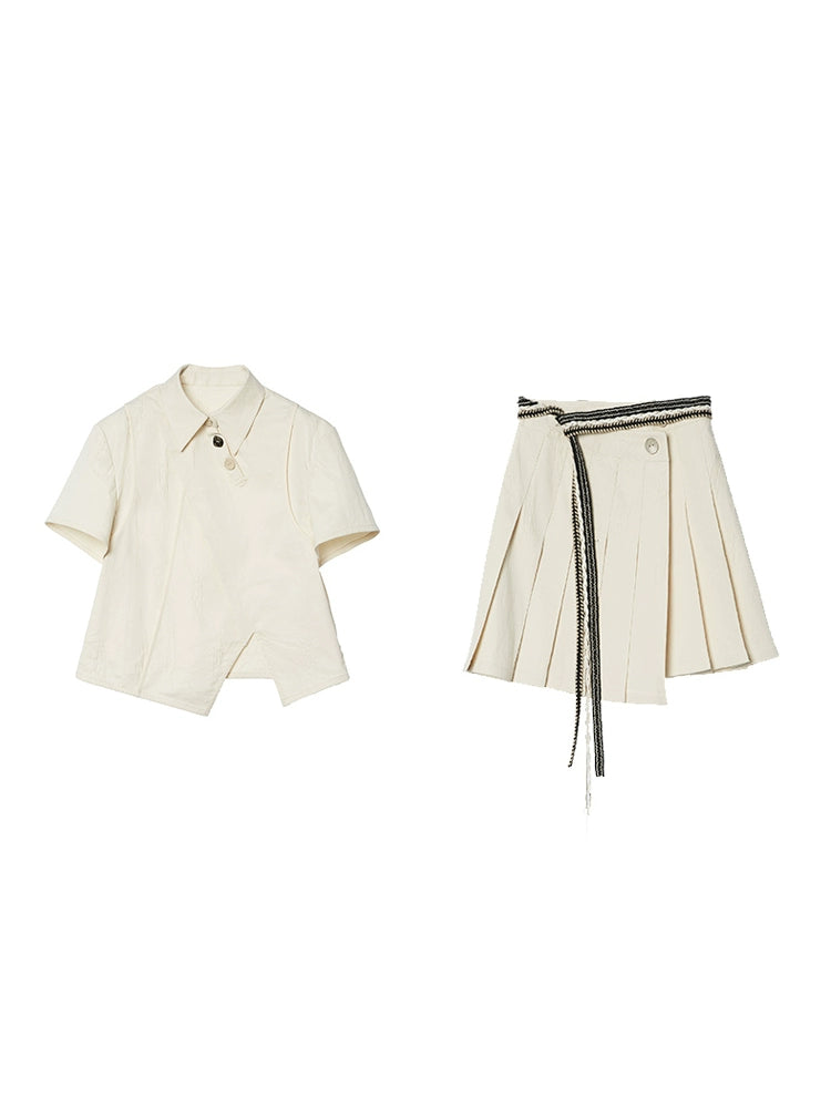 Summer Pleated Skirt & Shirt Set