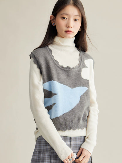 Blue Mockingbird Knitted Vest Pullover