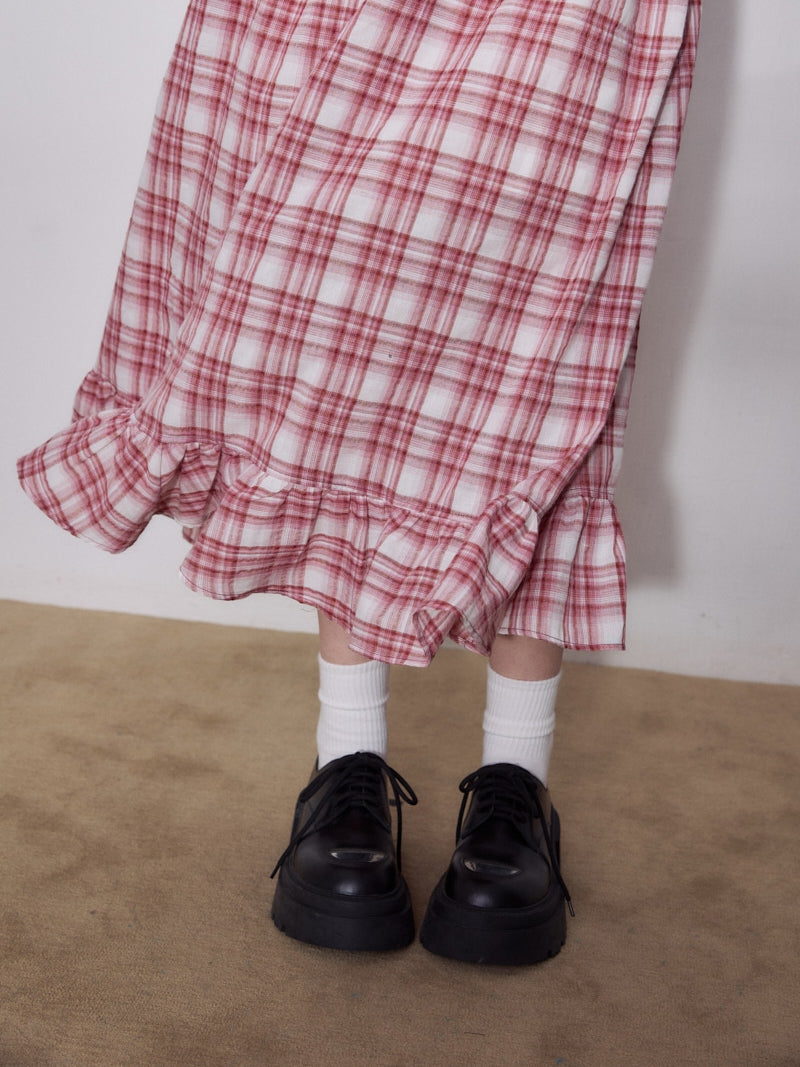 Red Plaid High Waist Midi Skirt