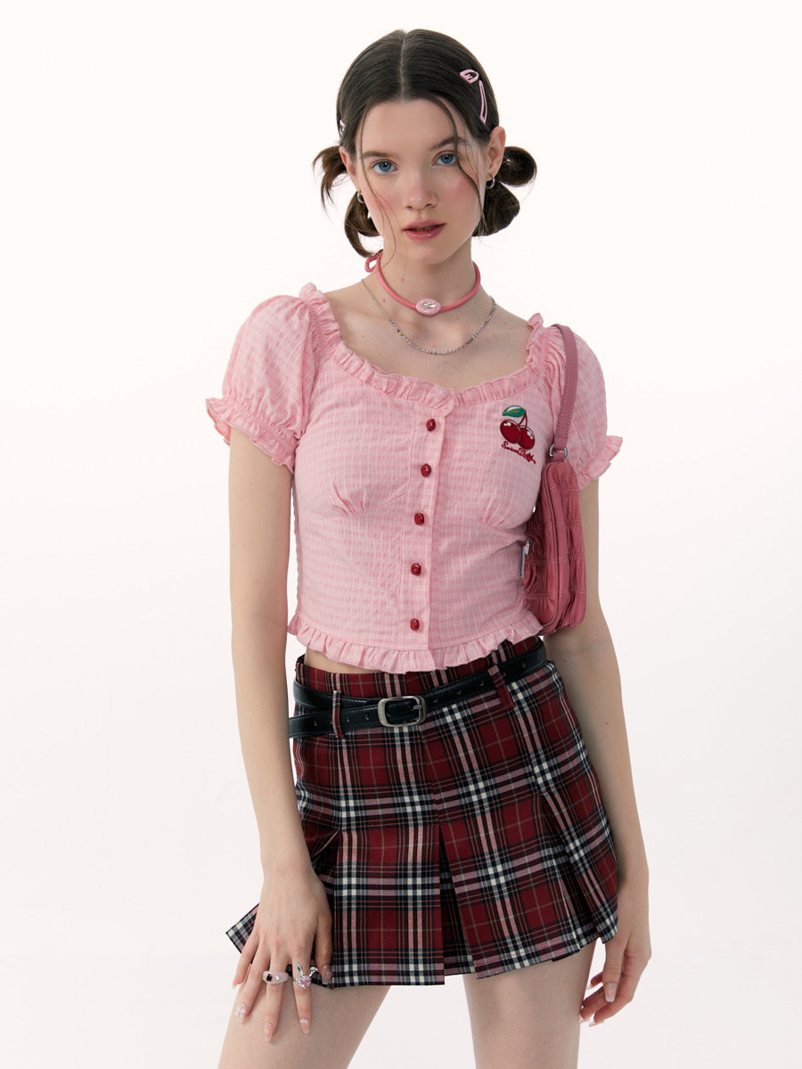 Vintage Cherry Bubble Sleeve Top - Summer Design Sense