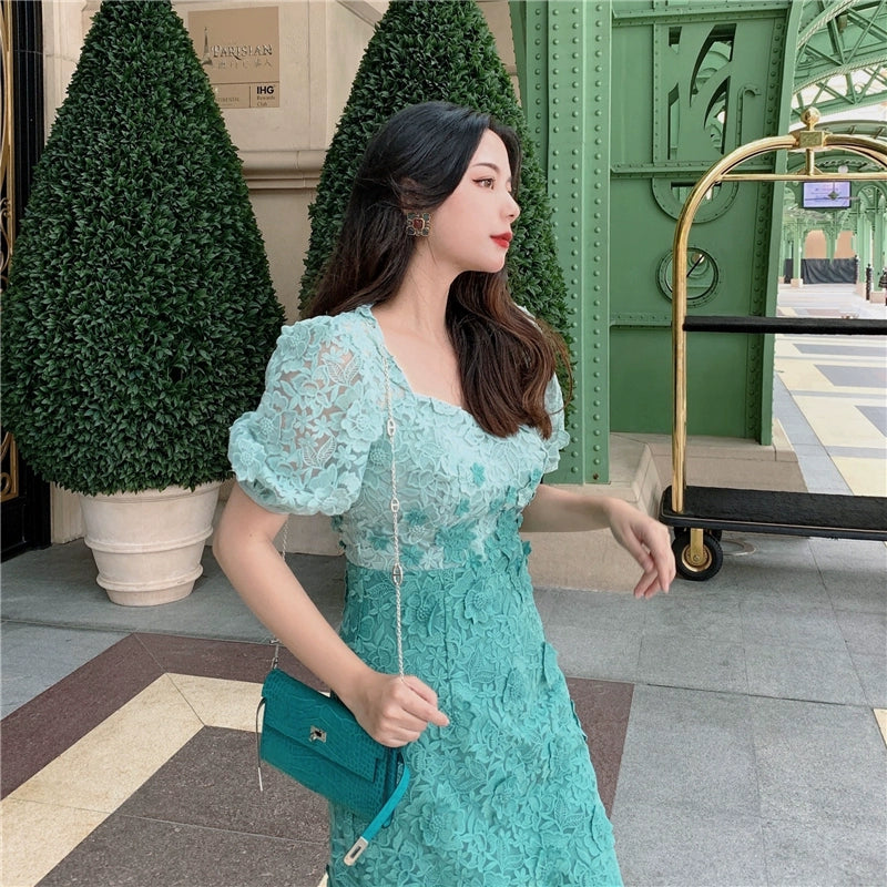 Handmade Gradient Peacock Lace Dress