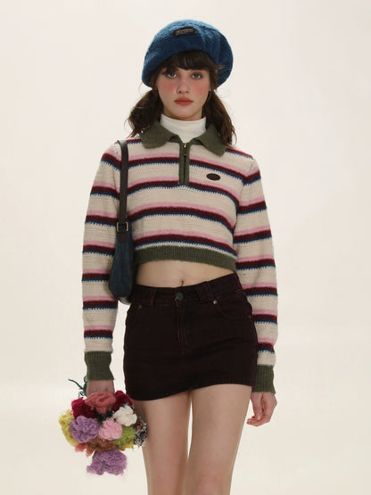Lazy Striped Polo Neck Sweater