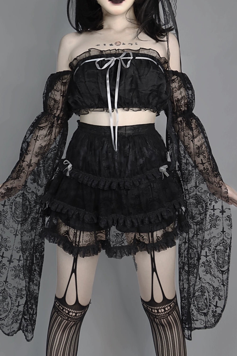 Gothic Mesh Skirt Set