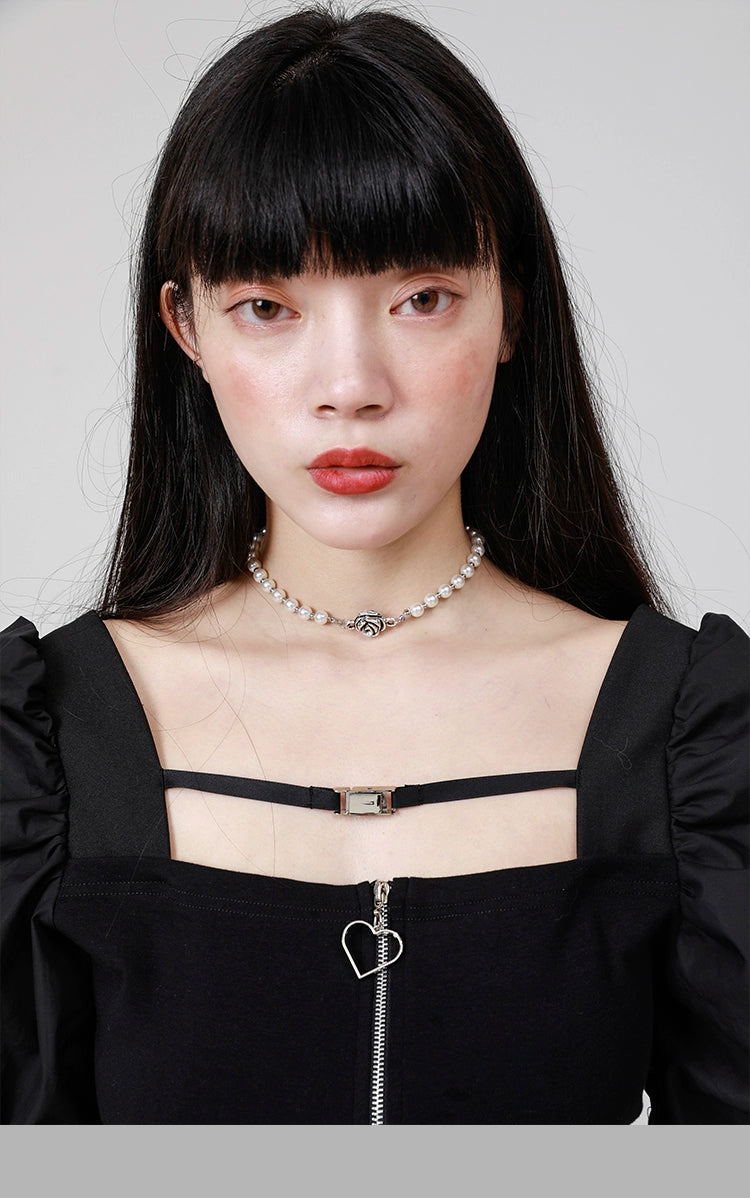 Vintage Pearl Rose Necklace