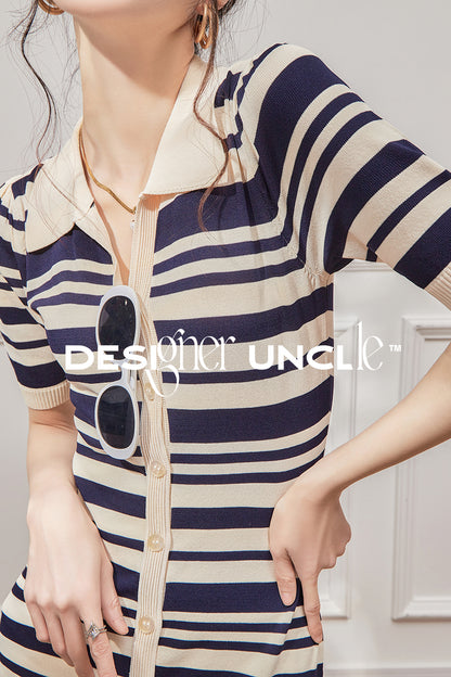 Hepburn Stripe V-Neck Dress