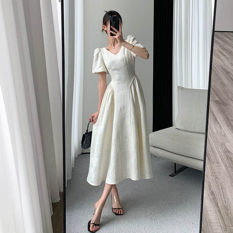 White Summer Dress - V-Neck Long Skirt